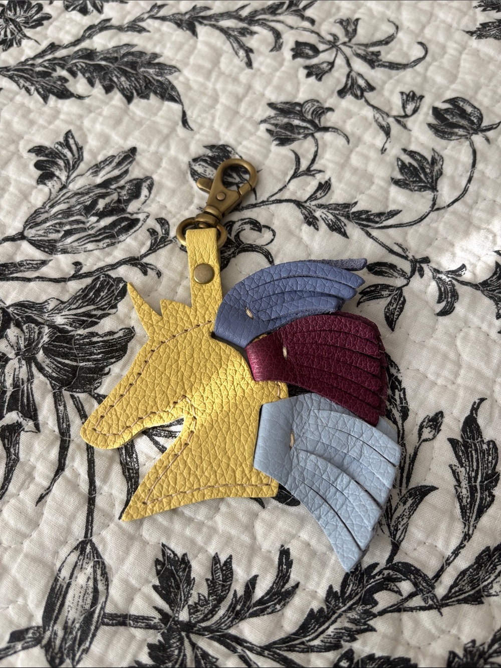 Portland Leather Goods- Purse flair.  Yellow, Blue, & Plum Unicorn Keychain.
